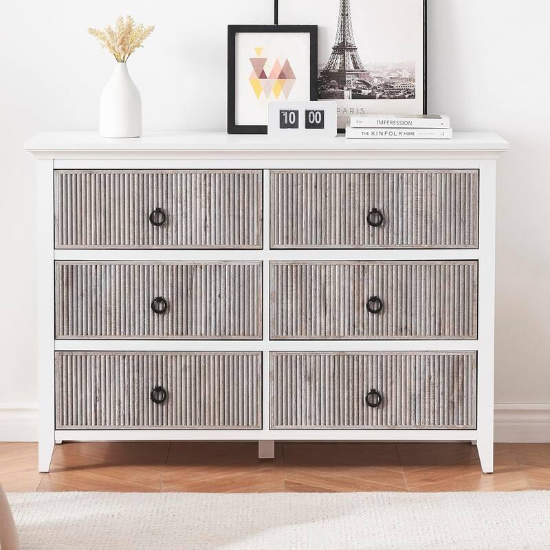 6 Drawer Dresser Storage Cabinet with Large Drawer - Deadwood color