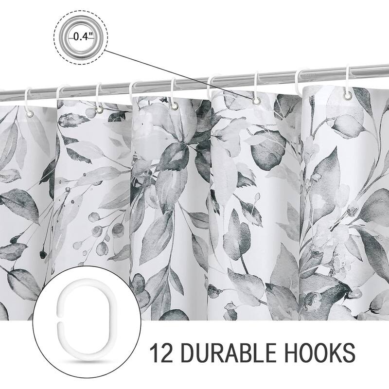 Eucalyptus Shower Curtain, Watercolor Plant Leaves with Floral