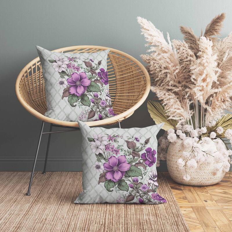 Wildflower Artistry Faux Suede Reversible Throw Pillow Purple and Green