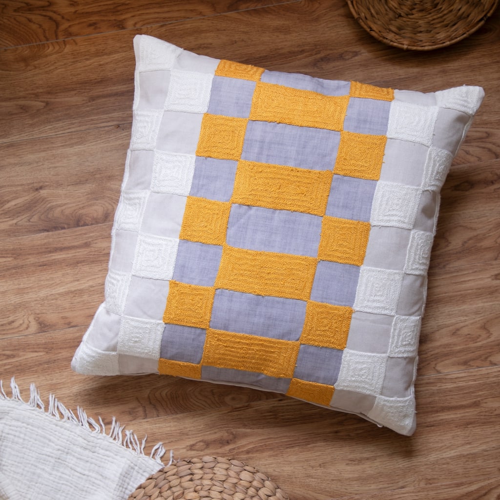 Handwoven Checkered Square Throw Pillow Cover - 20" - Yellow and Gray
