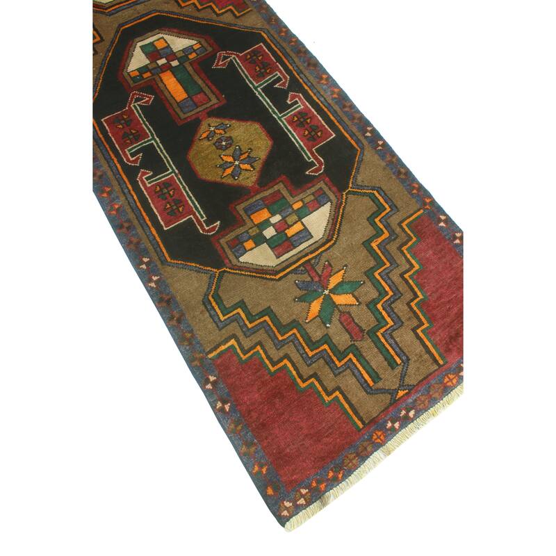 Fine Vintage Distressed Hicham Red/Charcoal Runner - 2'5" x 13'5"