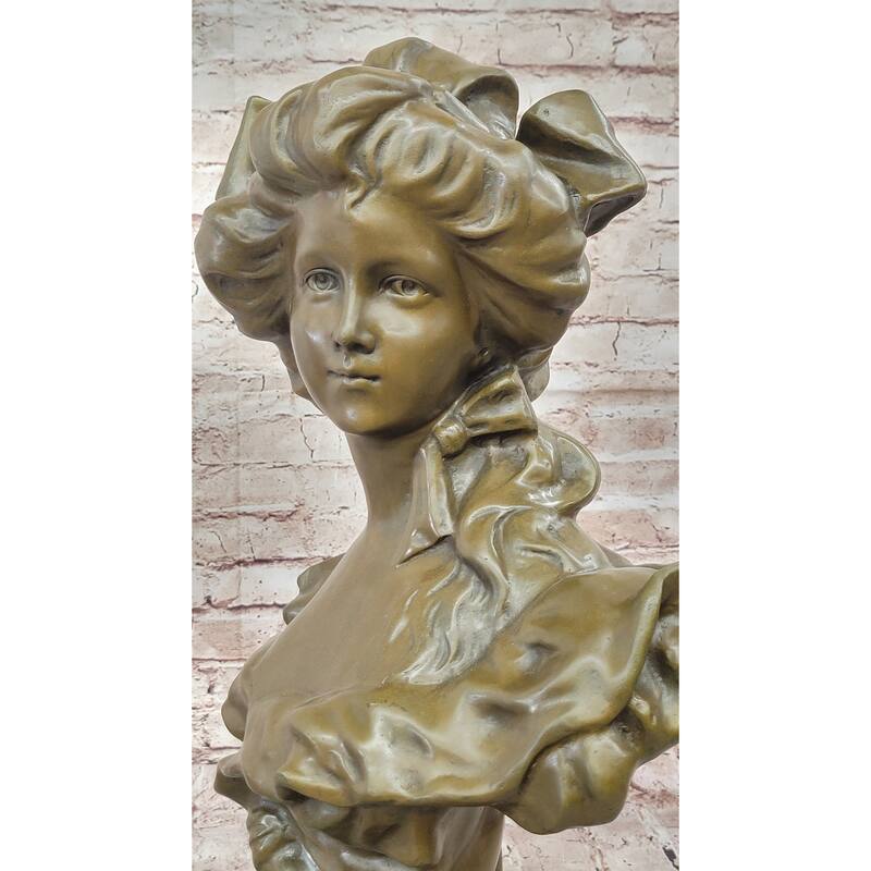 Bronze Bust Of A 19Th Century Young Woman On Marble Base Signed Original Thomas 21 Inches X 11 Inches