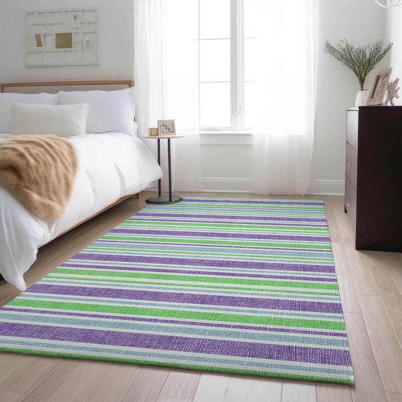 Premium Washable Super Soft Modern Cabana Stripe Mayfield Rug - Lime - 8' x 10' - Rectangle