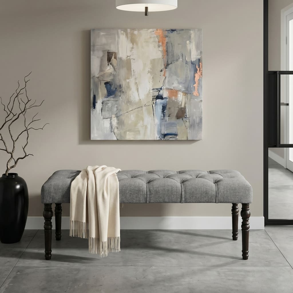 Copper Grove Sens Tufted Tan Fabric Dining Bench with Turned Legs