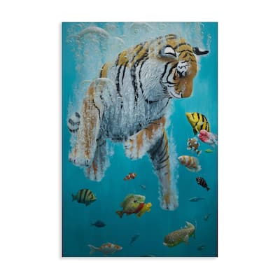 Stupell Swimming Tiger Among Fish Canvas Wall Art Design By Heather Gauthier