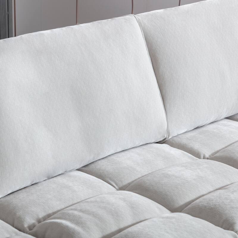 Roundhill Furniture Breton Contemporary Fabric Tufted Modular Sectional Sofa with Ottoman, Oyster