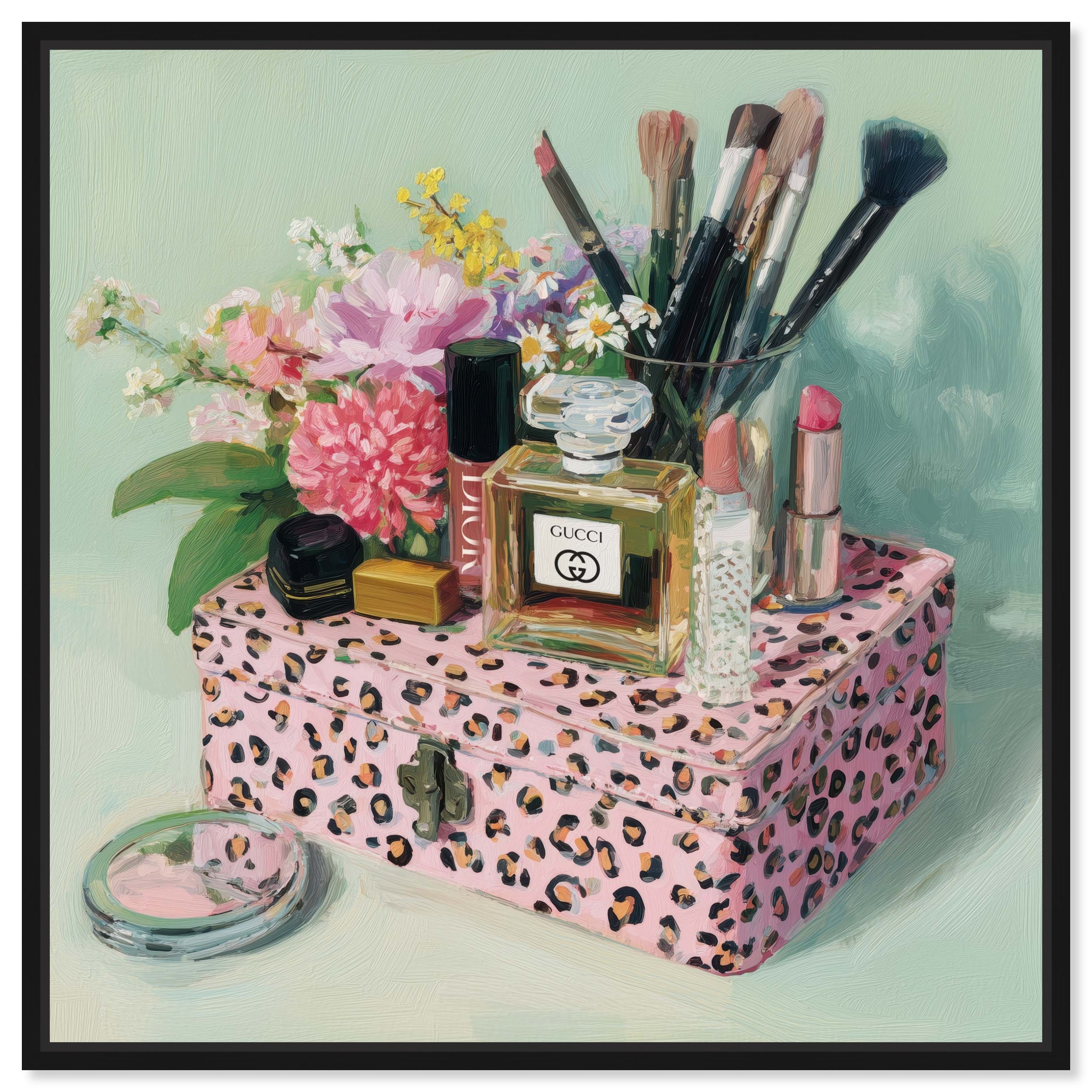 Blooming Makeup Box Retro Fashion Art Framed Canvas by Art Remedy