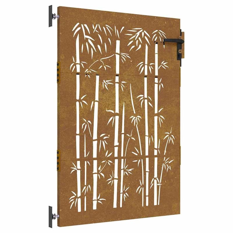 vidaXL Garden Gate Decorative Door Outdoor Fence Corten Steel Bamboo Design - 33.5 x 1.2 x 59.1"