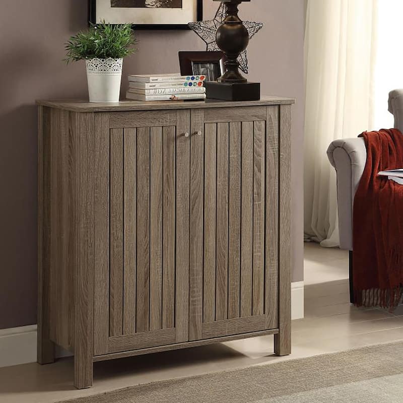 Narrow Shoe Cabinet, Industrial Shoe Storage Cabinet with 2 Flip Drawers, Adjustable Shelves, and Top Drawer - taupe