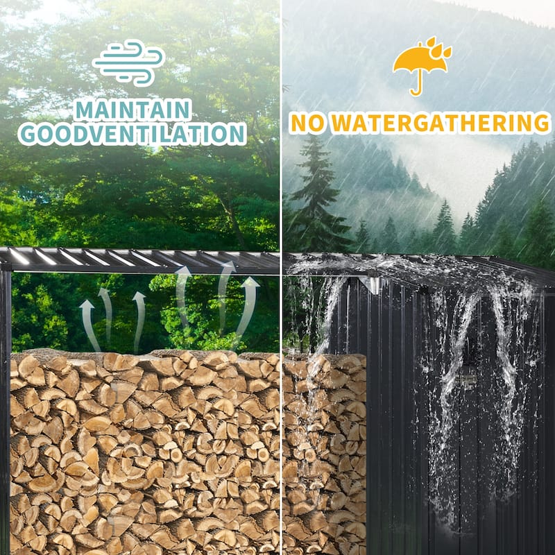 GDF Studio - Blakely Outdoor Steel Two-In-One Firewood Rack and Storage Shed