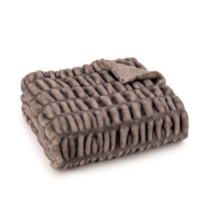 KARL LAGERFELD PARIS Ruched Faux Fur Throw - Mink