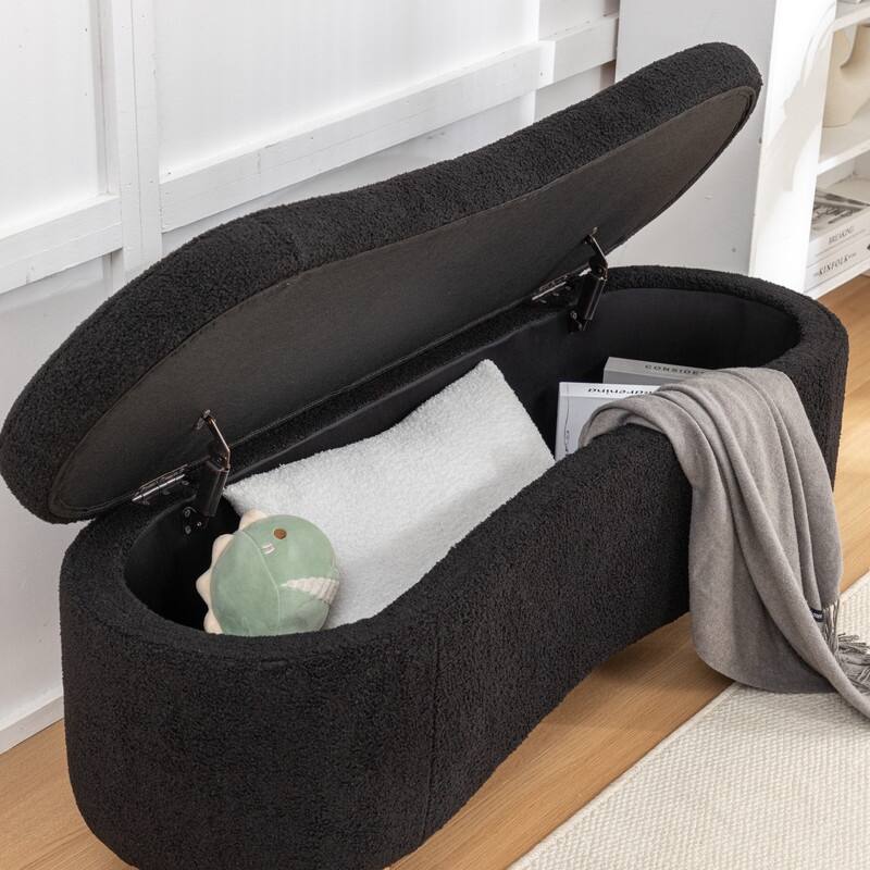 Modern Glam Teddy Fabric Upholstered Storage Ottoman Bench