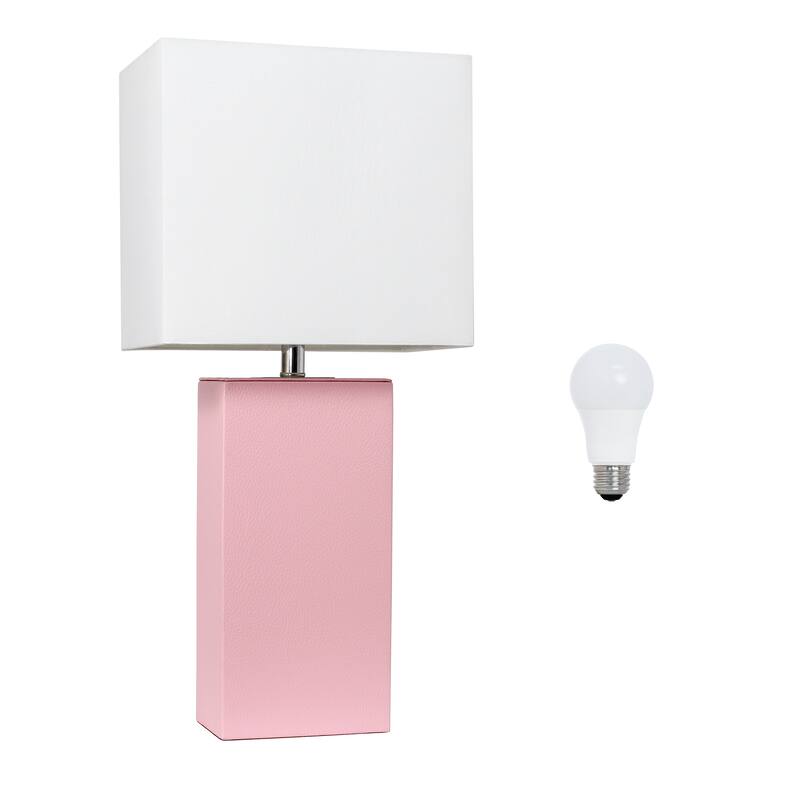 Elegant Designs 21" Modern Leather Wrapped Table Lamp, With LED Bulb