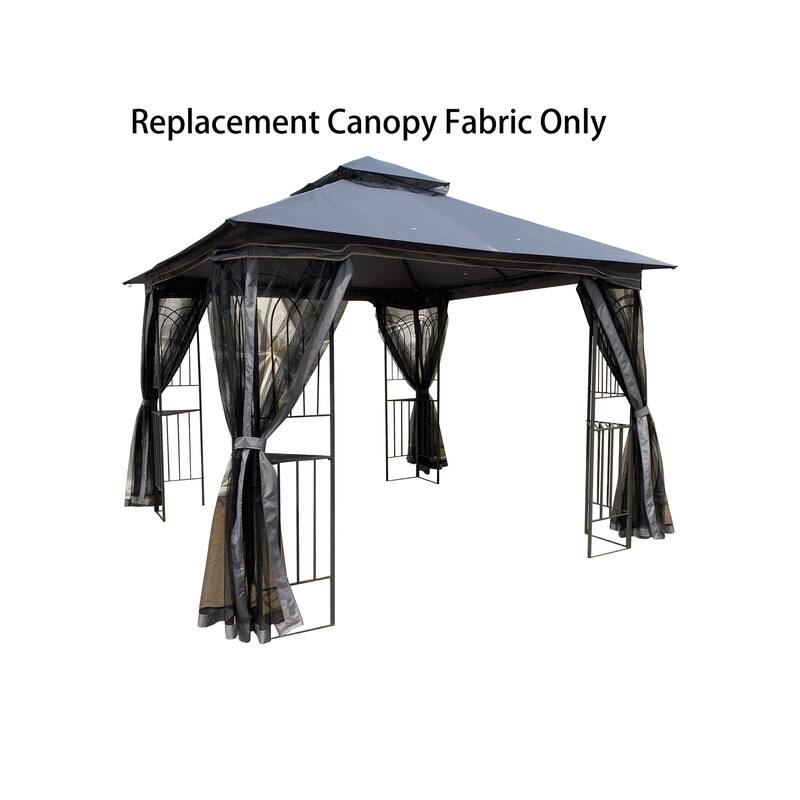 10x10 Ft Patio Double Roof Gazebo Replacement Canopy, Gray Polyester with UV Protection