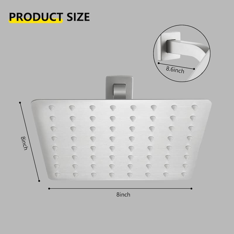 8" Square High Pressure Rain Shower Head,304 Stainless Steel Rain Shower Head - 8"X8"