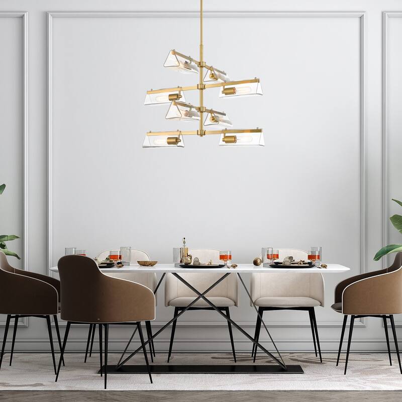 Latitude 28.5 in. 8-Light Brushed Gold Modern Chandelier with Clear Glass Shades