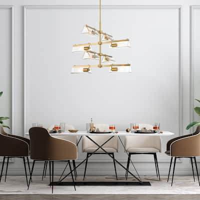 Latitude 28.5 in. 8-Light Brushed Gold Modern Chandelier with Clear Glass Shades