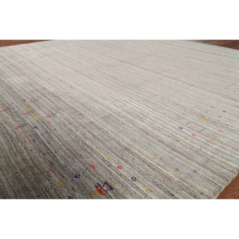Striped Gray Gabbeh Oriental Square Area Rug Hand-Knotted Wool Carpet - 7'10"x 7'10"