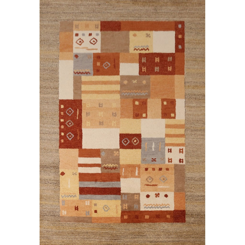 Geometric Multi-Color Gabbeh Indian Area Rug Hand-Tufted Wool Carpet - 5'3" x 7'7"