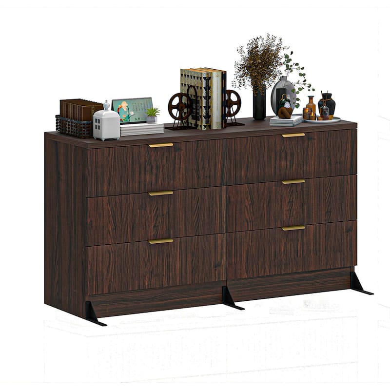 Moasis 6-drawer Dresser Double Chest of Drawer Dresser with Fluted Panel
