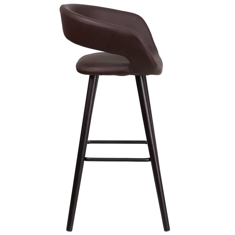 29'' High Contemporary Vinyl Rounded Back Barstool with Wood Frame - 22"W x 19"D x 39"H