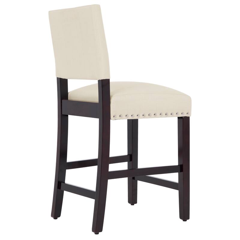 24 Inches Fabric Upholstered Counter Height Bar stools with Back and Silver Nailhead Trim Set of 2