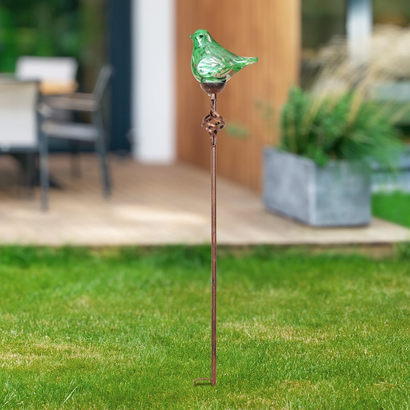 Exhart Solar Pearlized Hand Blown Glass Bird Garden Stake, 6 by 31 Inches