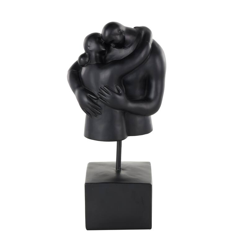 Black Resin Hugging People Decorative Sculpture with Square Base
