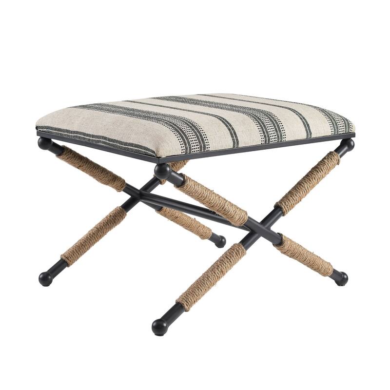 Upholstered Rectangular Top Striped Ottoman - 24" - Black