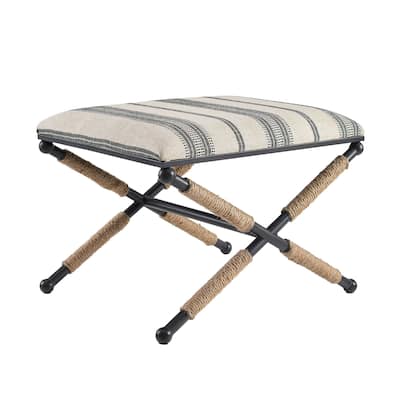 Upholstered Rectangular Top Striped Ottoman - 24" - Black