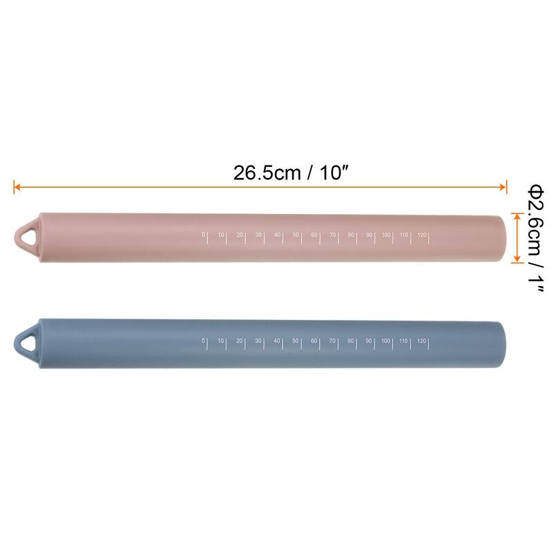 Silicone Rolling Pin 10" Stainless Steel Inner Core Dough Roller - Pink+Blue