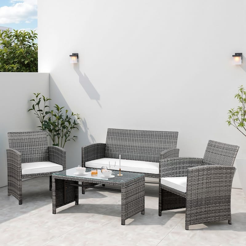 Futzca 4 Pieces Outdoor Patio Furniture Sets Conversation Sets Rattan Chair