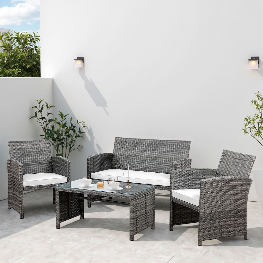 Futzca 4 Pieces Outdoor Patio Furniture Sets Conversation Sets Rattan Chair