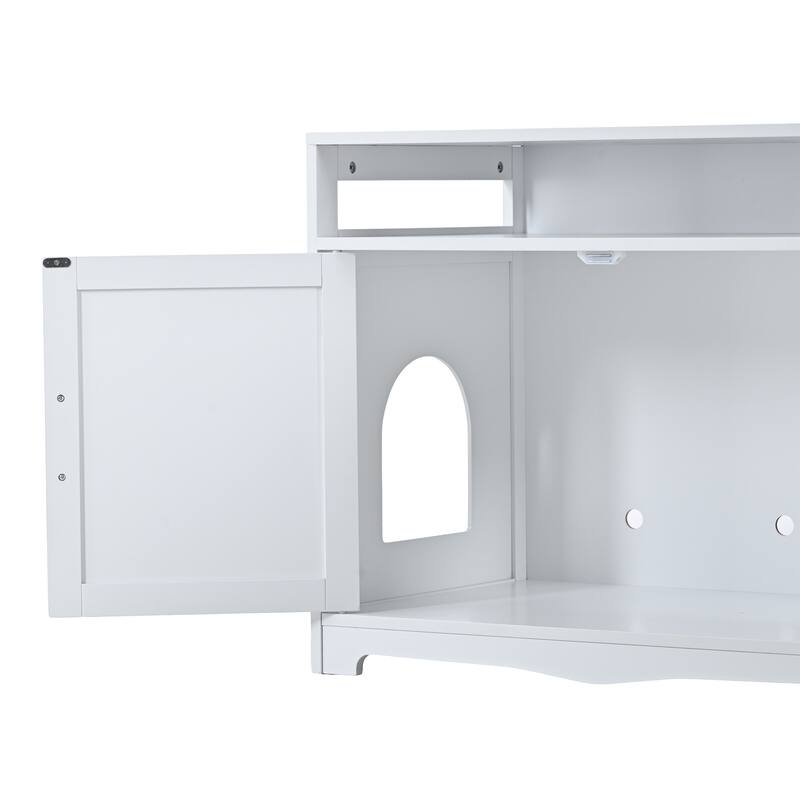 Litter Box Enclosure, Cat Litter Box Furniture with Hidden Plug, 2 Doors, Indoor Cat Washroom Storage Bench Side Table Cat House
