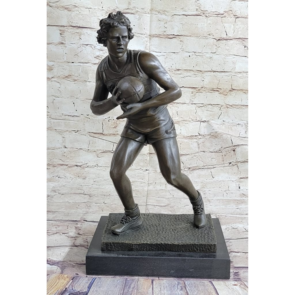 Rugby Football Player Athlete Bronze Statue Sculpture Trophy 15 Inches X 8 Inches