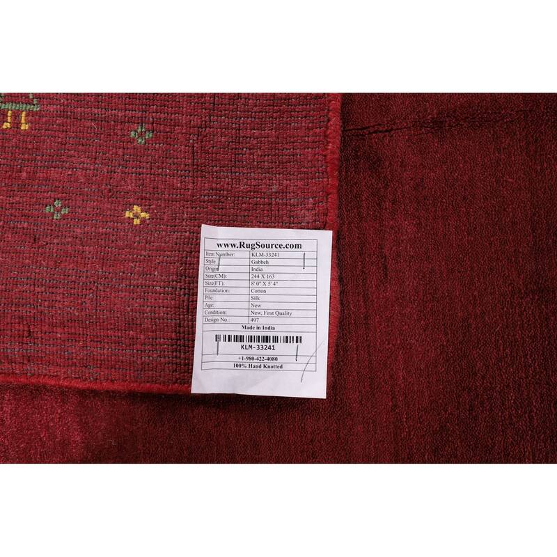 Tribal Gabbeh Oriental Area Rug Handmade Tribal Red Silk Carpet - 5'4" x 8'0"