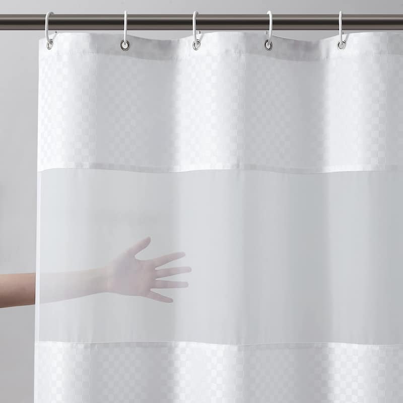 Fabric Shower Curatin Set With See Through White Gauze Window, 70"x72"