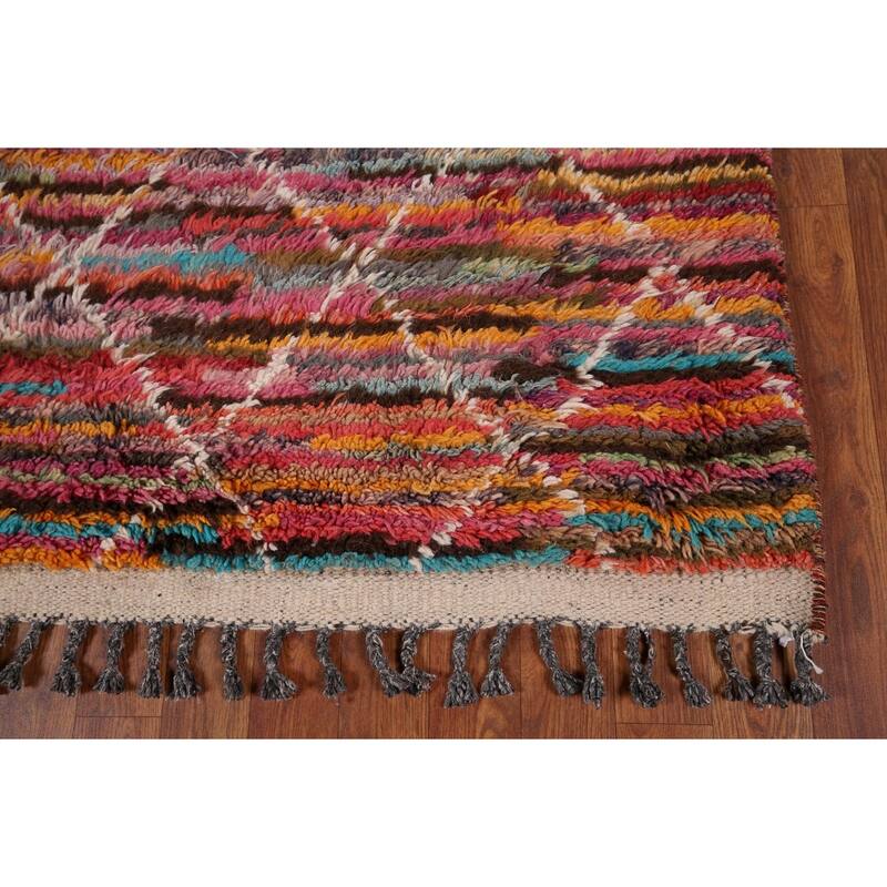 Stripe / Trellis Moroccan Area Rug Handmade Wool Carpet - 5'10" x 9'4"