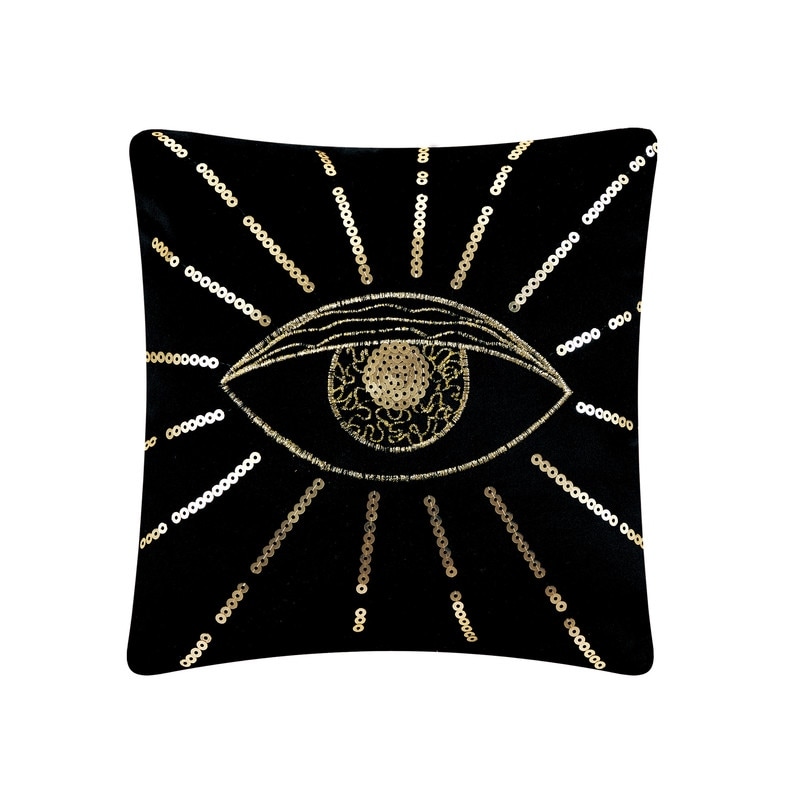 Mini Halloween Eye Embroidered Beaded Throw Pillow