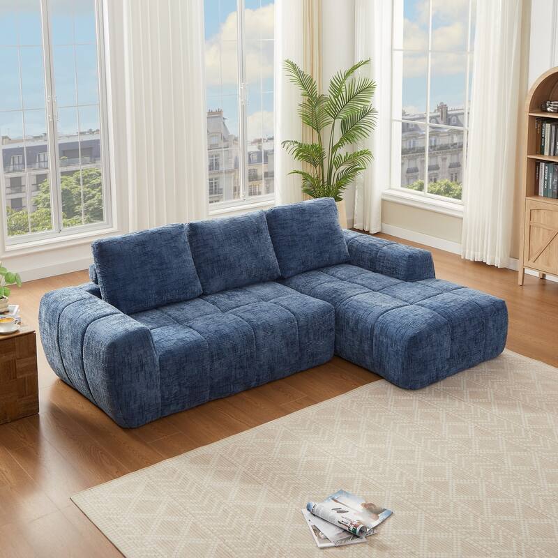 L-Shaped Sectional Sofa with Chaise Lounge, Oversized Chenille Upholstered Sofa, Compression Sofa with Removable Pillows