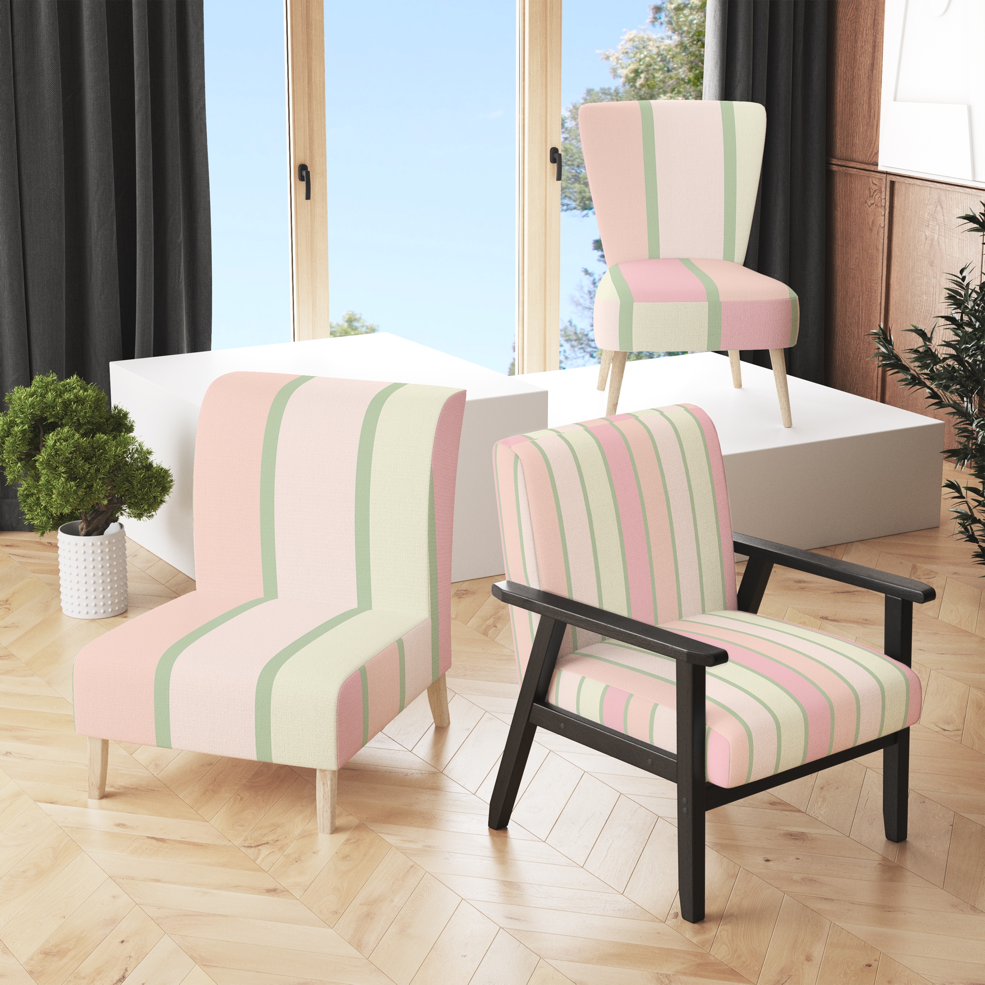 Pink and white striped chair outlet