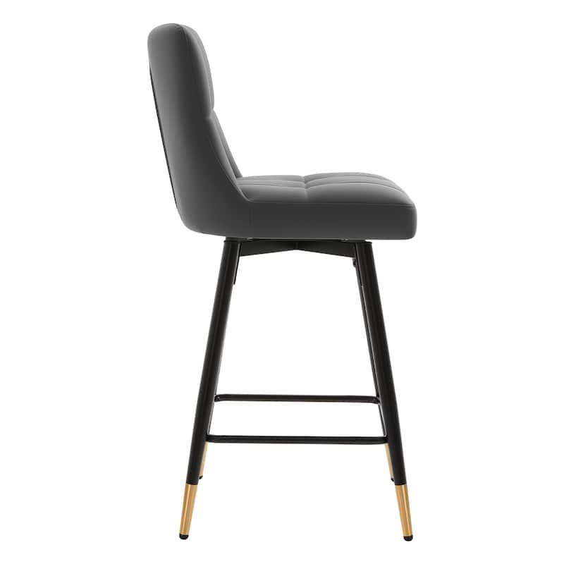 Faux Leather Swivel Counter Height Barstools Set of 2 with High Back - 38.98"H x 17.72"W x 21.26"D