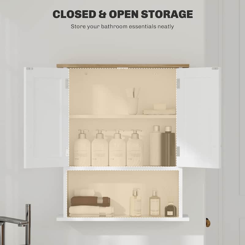 Wood Bathroom Wall Cabinet with 2 Doors and Adjustable Shelf