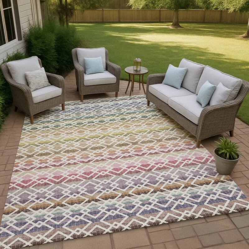 Machine Washable Indoor/ Outdoor Cabo Stripe Chantille Rug - Ivory - 9' x 12'