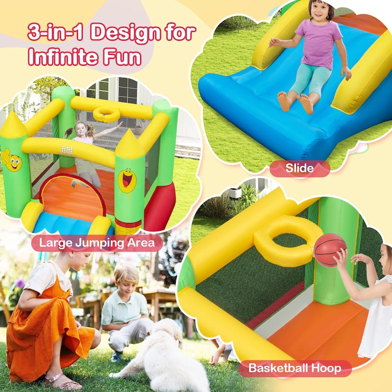 Gymax Inflatable Bounce House w/ Slide Jumping Area & Basketball Hoop