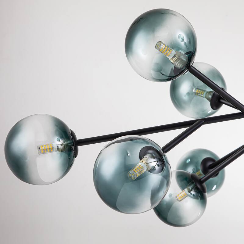 15-Light Modern Linear Sputnik Kitchen Island Light Branch Cluster Glass Globe Bubble Chandelier
