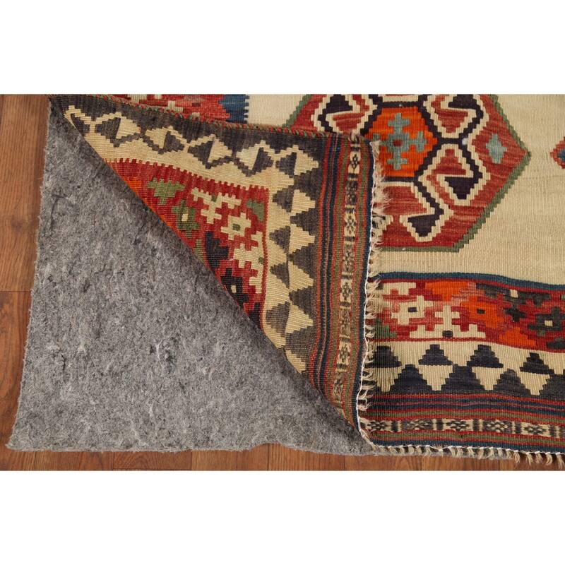 Kilim Qashqai Persian Vintage Rug Orientak Beige Wool Carpet - 5'1"x 8'3"