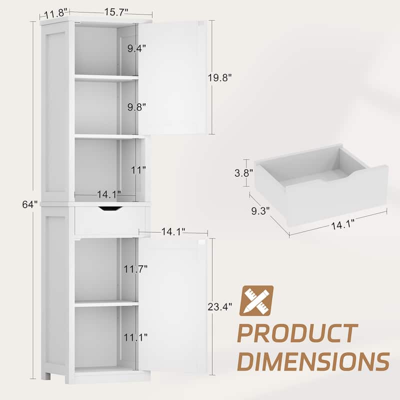 Bathroom Storage Cabinet – Multifunctional Waterproof Organizer with Adjustable Shelves - N/A