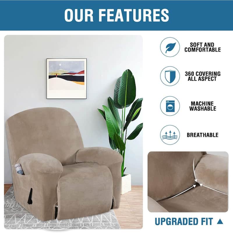 Enova Home Velvet Spandex Recliner Chair Slipcover with Elastic Bottom Side Pocket