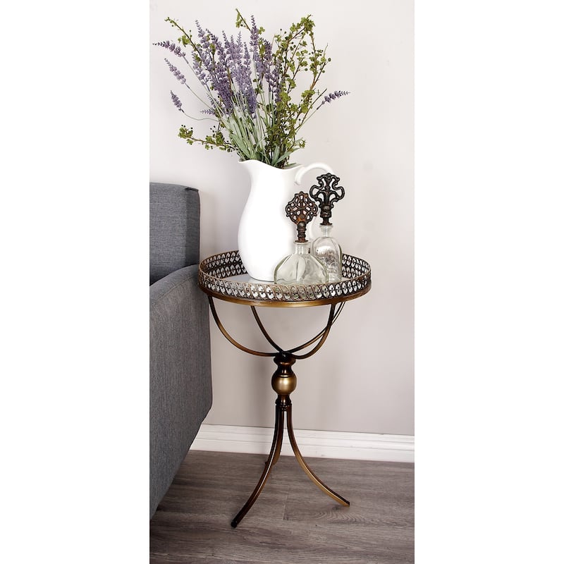 Metal Antique Inspired Accent Table with Curved Frame and Mirrored Glass Top - Brass - Roche River Decor - 16"Wx16"Lx24"H